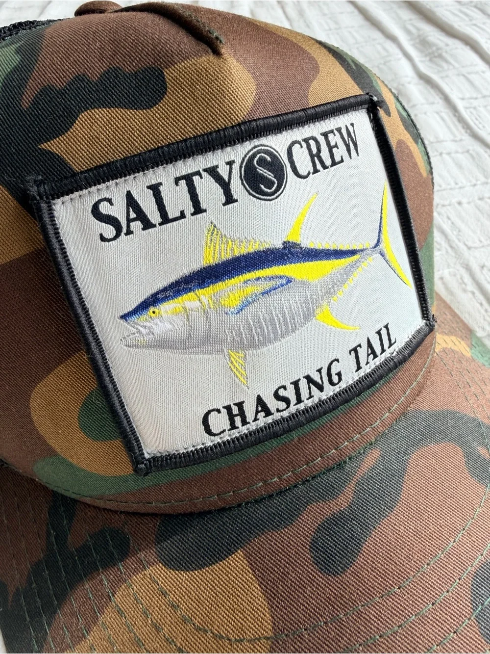 Salty Crew Chasing Tail Camo Tuna Trucker Hat Unisex